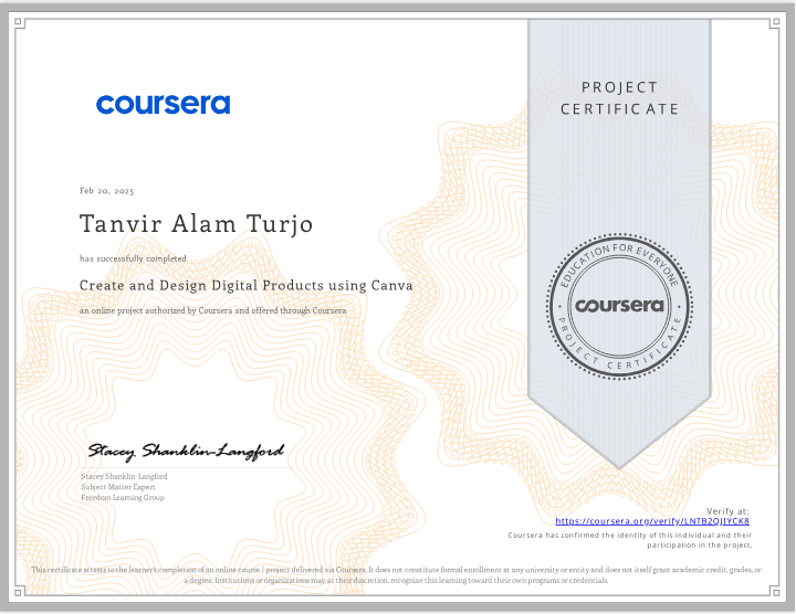 Create and Design Digital Products using Canva certificate preview